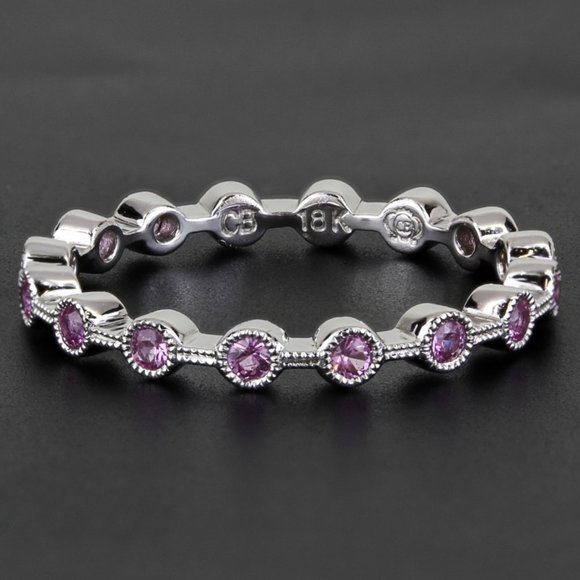 New! 18K White Gold Stackable Pink Sapphire Eternity Band Ring by Carl Blackburn